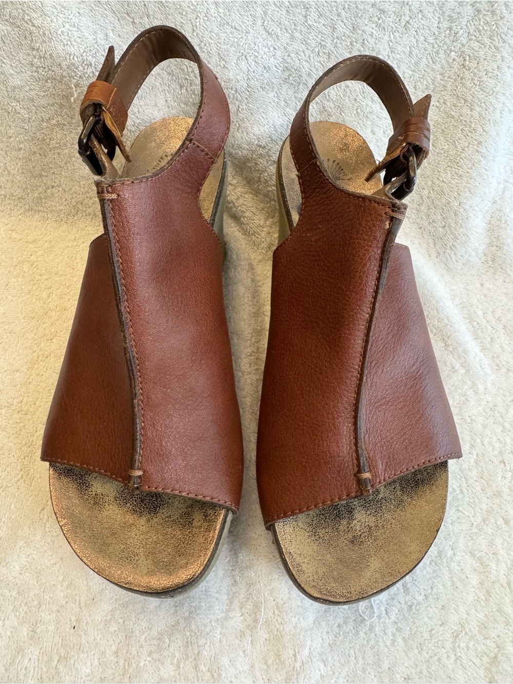 OTBT Jaunt Brown Leather Platform Wedge Sandals Sz 10